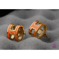 Lacquered Hermes Pop H Orange Earrings in Yellow Gold